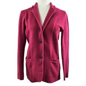 J. Crew 100% Cotton Dark Pink Button-Up Sweater Blazer Preppy Barbie G9309
